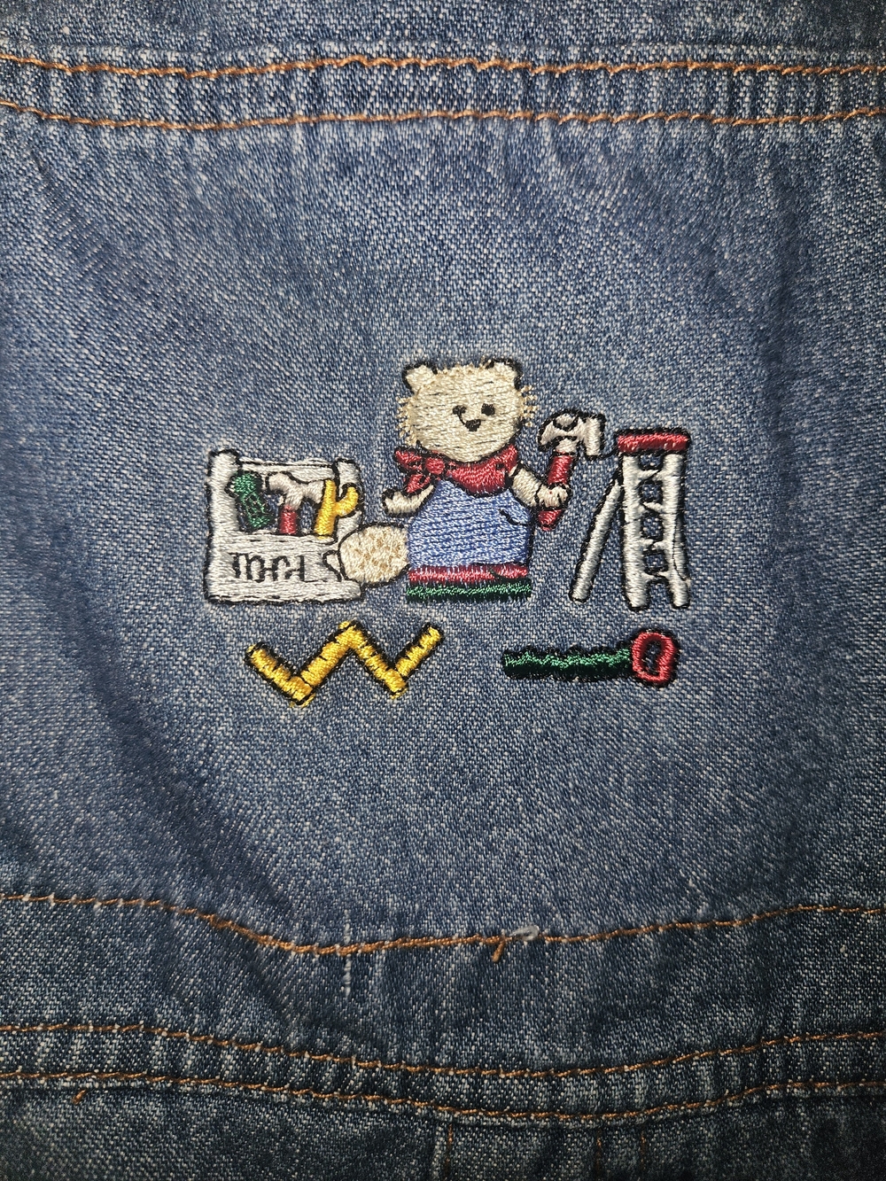 Vintage 18m Toddler Denim Overalls with Embroidered Working Bear Detail